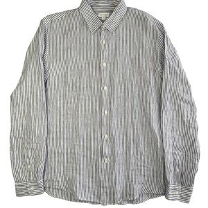 Sunspel 100% Linen Long Sleeve Shirt Mens XL Navy White Stripe Portugal NWT